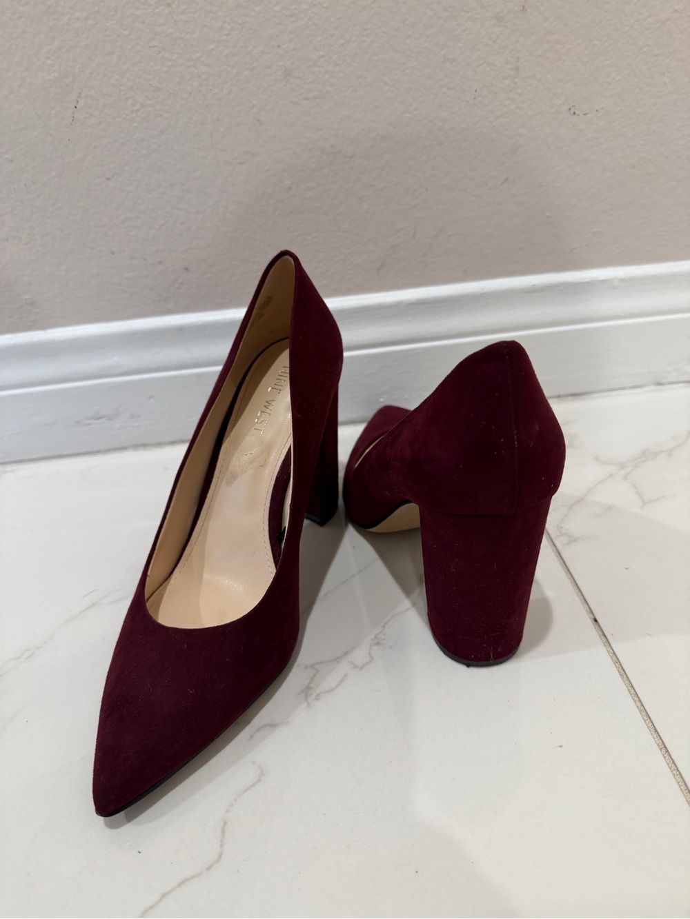 Nine West Deep Burgundy Suede Block Heel Pumps